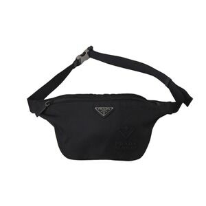 PRADA Waist Bag Logo Plate Leather Black